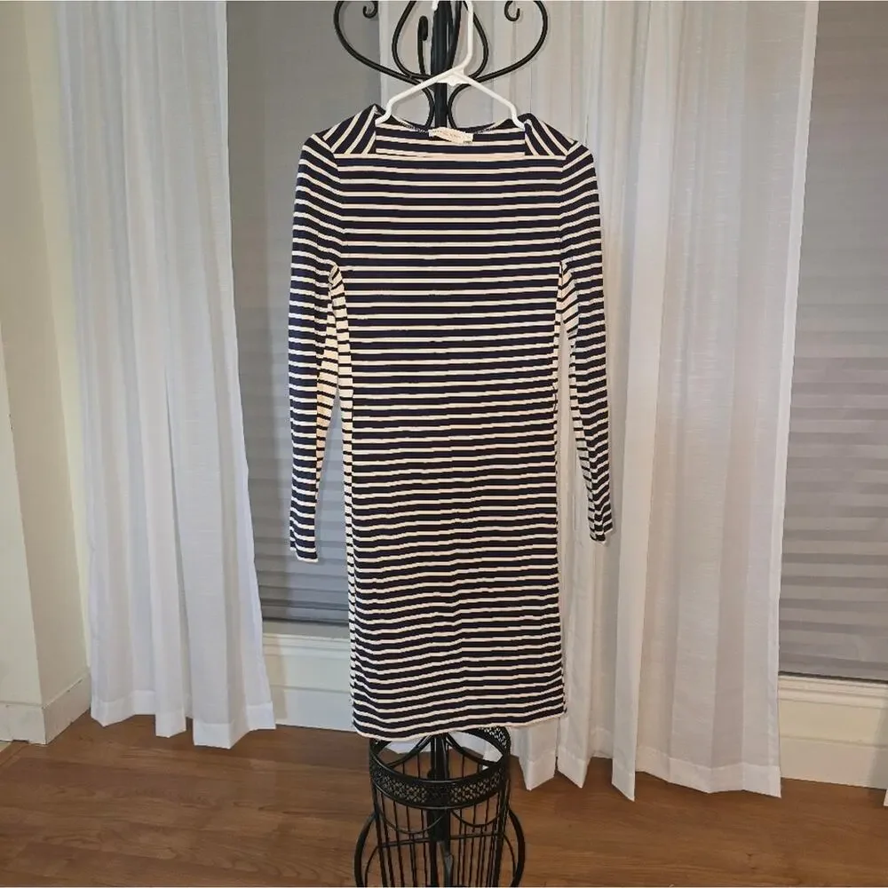 Tory Burch Black and White Striped Long Sleeve Dress